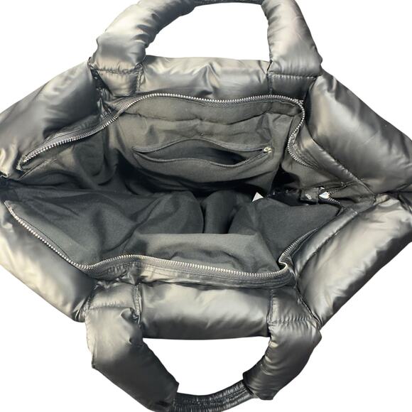 Black Quilted Puffer Tote Bag Puffy Shoulder Purse Y2K Streetwear Designer Look - Picture 15 of 15